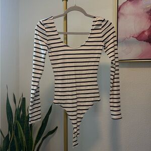 Forever 21 Black and White Striped Bodysuit